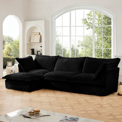 Ensemble de salon modulaire à 3 places avec canapé en U en forme de U, canapé en nuage profond avec repose-pieds convertible et 2 coussins en velours côtelé