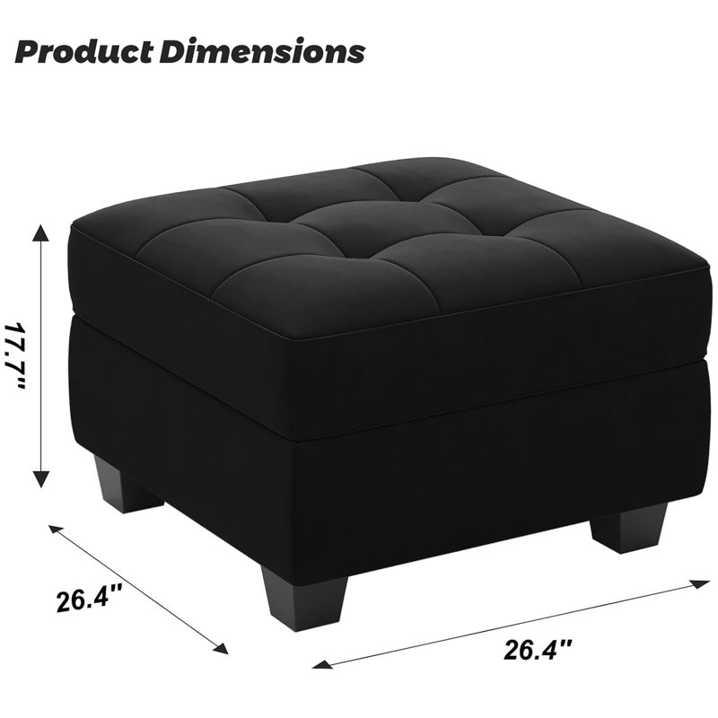 Repose-pieds rembourré en lin et velours Buckleton, Black Velvet