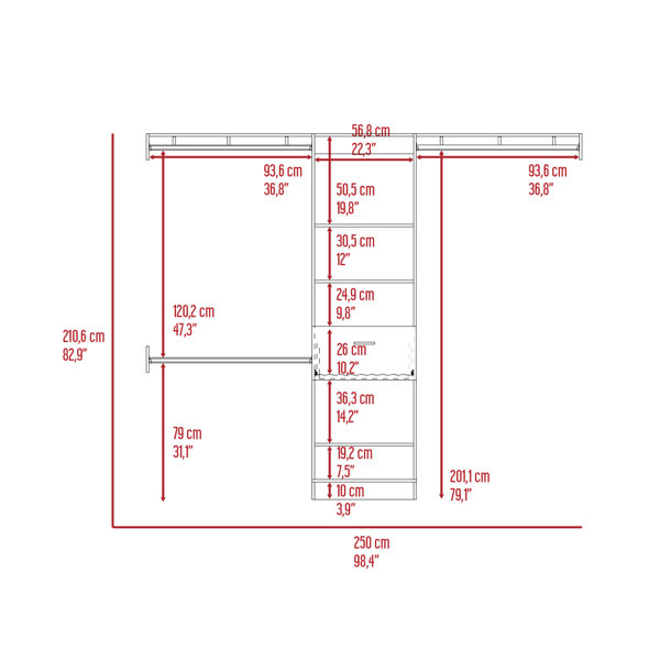 Manchester 250 Closet System with 5 Open Shelves, 1 Drawer, and 3 Metal Rods Wade Logan Finish: Black