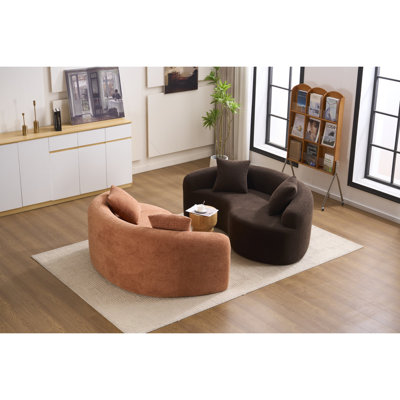 Causeuse éponge pleine compression LY-042, canapé courbé à double profondeur en S, modulaire chenille brun pour les petits espaces et la méditation, L 66,9 po