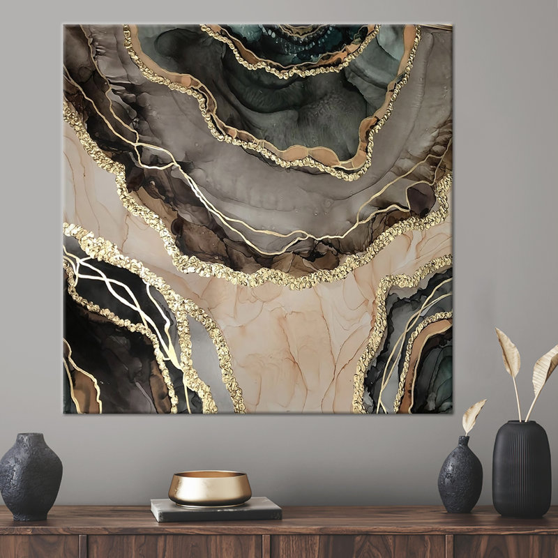Abstract Luxury Gold Marble Alcohol Ink Wall Art Printed on High-Quality Canvas, Wrapped Canvas, 20 cm H x 20 cm W