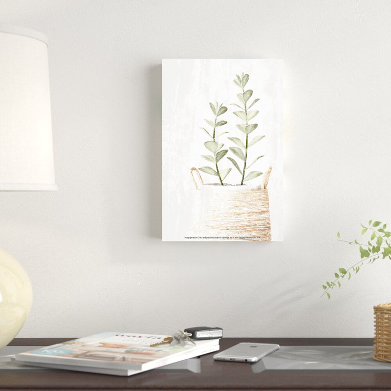 Eucalyptus dans un panier - peinture sur toile tendue, H 12 po x l 8 po