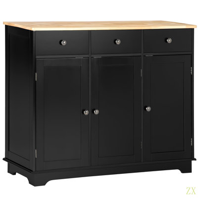 Sideboard With Solid Wood Countertop, Modern Kitchen Storage Cabinet Bar Cabinet With 3 Drawers, Doors And Adjustable Shelf