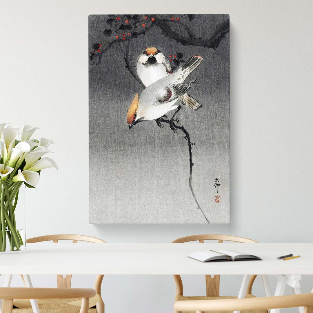 Bohemian Waxwing Birds by Ohara Koson - Wrapped Canvas