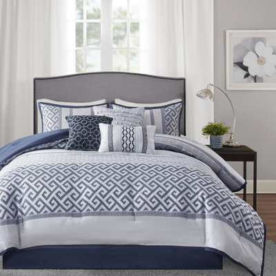 Édredon de luxe très grand bleu marine - 7 pièces avec édredon, taies décoratives et coussins décoratifs élégants avec taies décoratives et jupe de lit