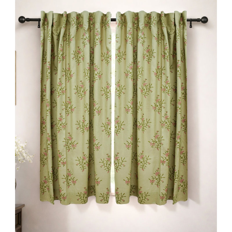Rideau à motif de marguerite en lin de couleur rétro à imprimé de blocs rétro, panneau de fenêtre boho home decor