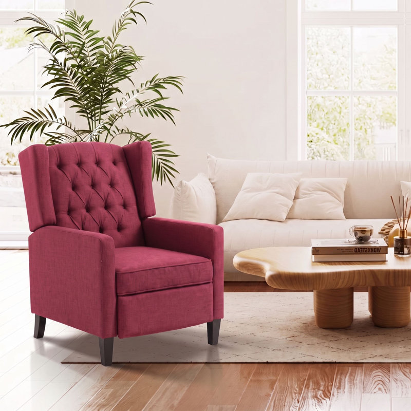 Fauteuil à oreilles capitonné 27 po avec garniture cloutée, Rouge vin