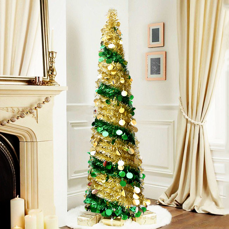 Arbre de Noël à paillettes 5 pi; or et vert