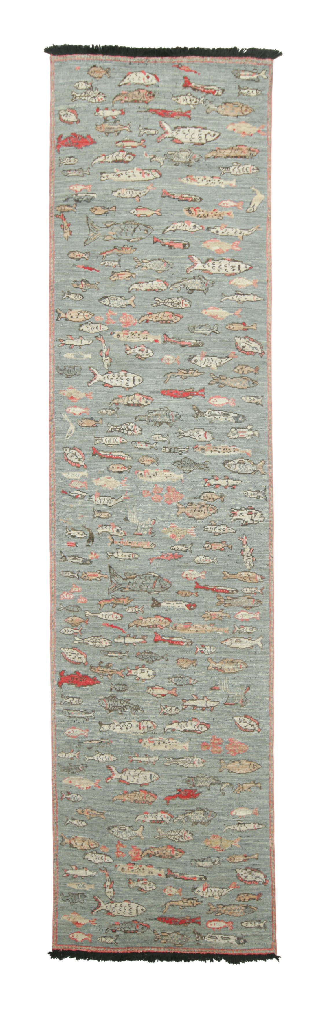 Kilim Fish Rug Rug & Kilim’S Pictorial Art Runner Rug In Blue With Colourful Fish ...