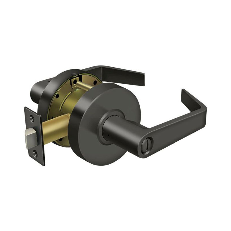 Flat Privacy (Bed & Bath) Door Lever with Round Rosette, Oil-rubbed Bronze