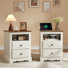 Ingberg Nightstand With Charging Station, White & Brown