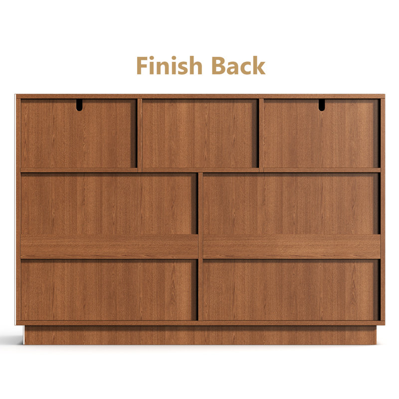 Dejesus 47.2" W 7-Drawer Double Dresser with Waveform Fluted Panels, Brown