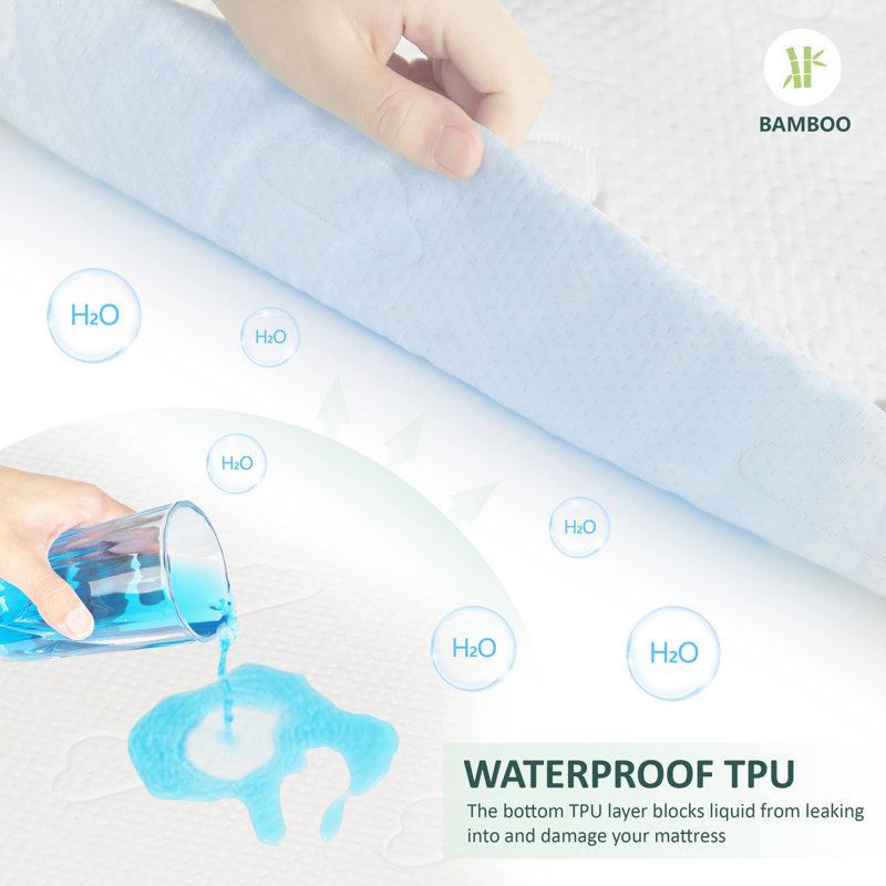 Queen Size White Bamboo Waterproof Mattress Protector