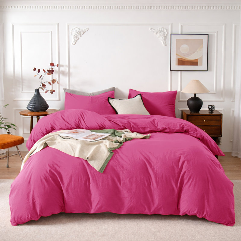 3-Piece Dyed Duvet Cover Set With Pillowcases, King Duvet Cover + 2 Standard Pillowcases, Pink