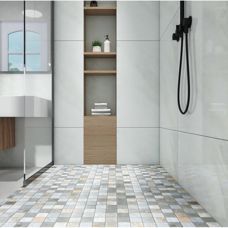 2x2 Matte Finish Porcelain Mosaic Tile – Grid Style, Wall & Floor Use, Gray/Beige