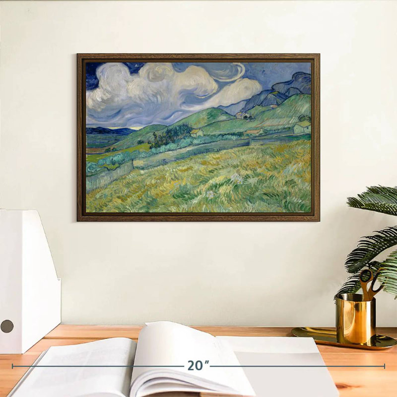 Champ de blé et montagnes 1889, 13 po x 9 po, Cadre flottant noyer