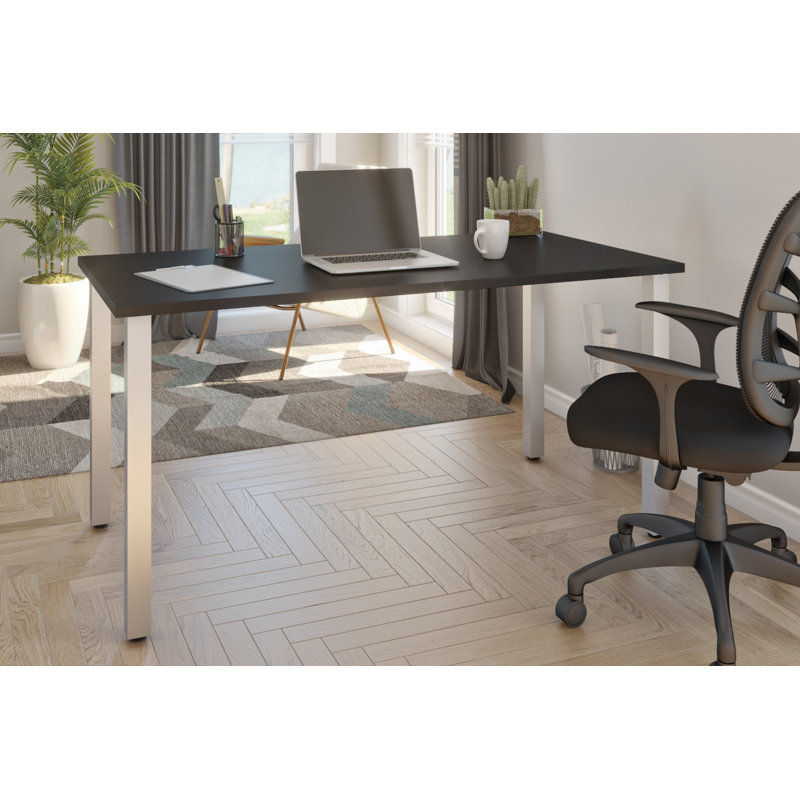 Manufactured Wood and Metal Writing Desk, 29" H x 59.3" W x 29.5" D, Black