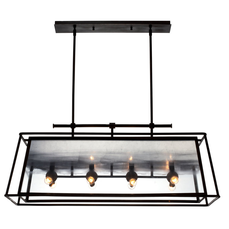 12 - Light Rustic Iron With Gold Leaf Glass Kitchen Island Pendant, Silver