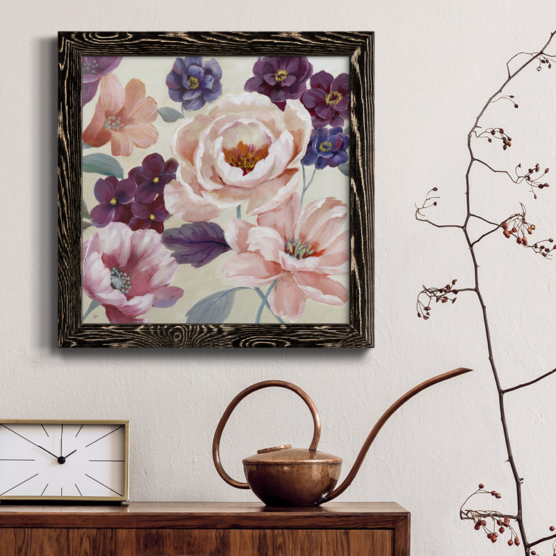 Soft Romance - Peinture sur toile encadrée, Toile avec cadre noir patiné, H 17 po x l 17 po x P 1,5 po