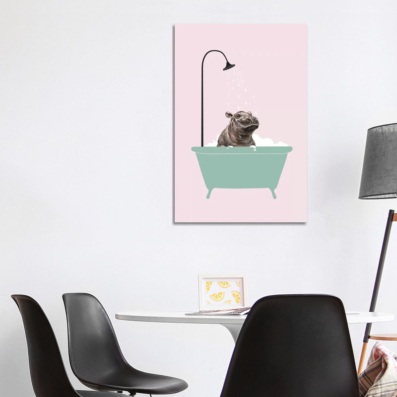 Hippo In Bathtub by Big Nose Work - Wrapped Canvas Print, 101.6 cm H x 66.04 cm W x 1.91 cm D