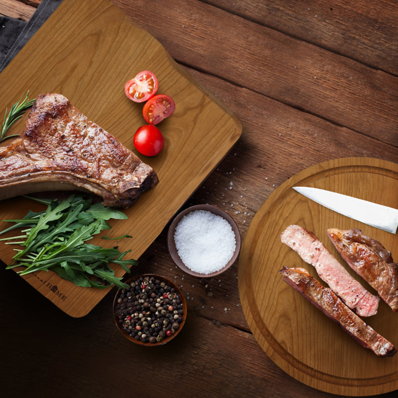 Natural Cherry Round Cutting Board with Juice Groove