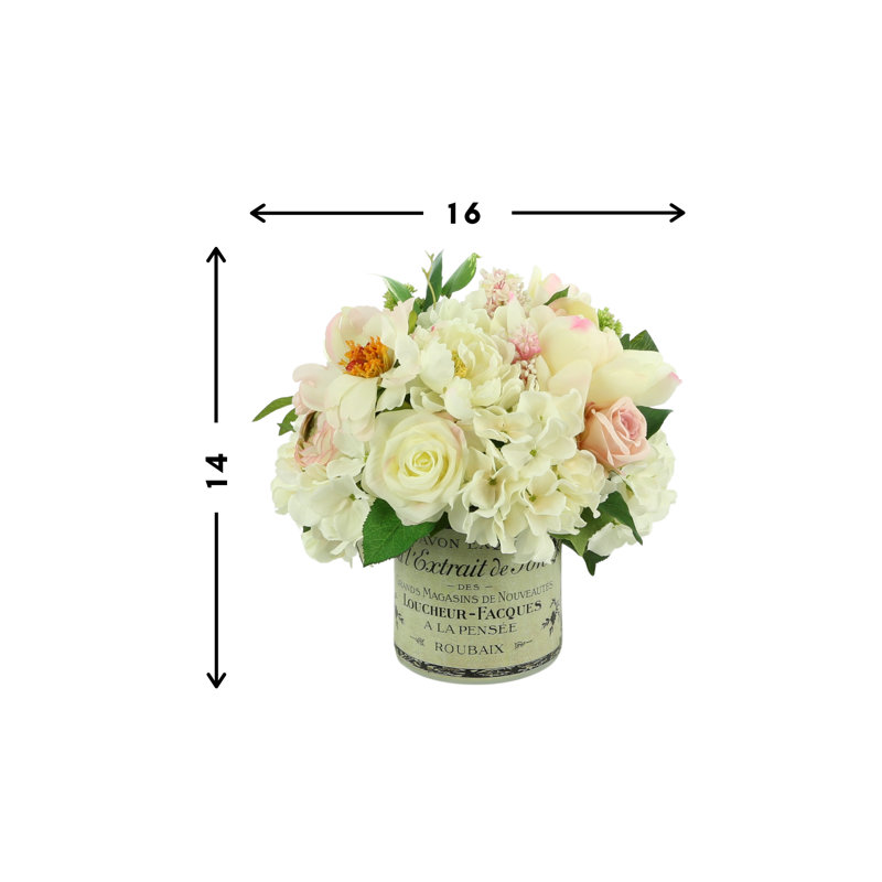 Peony and Hydrangea French Label Pot