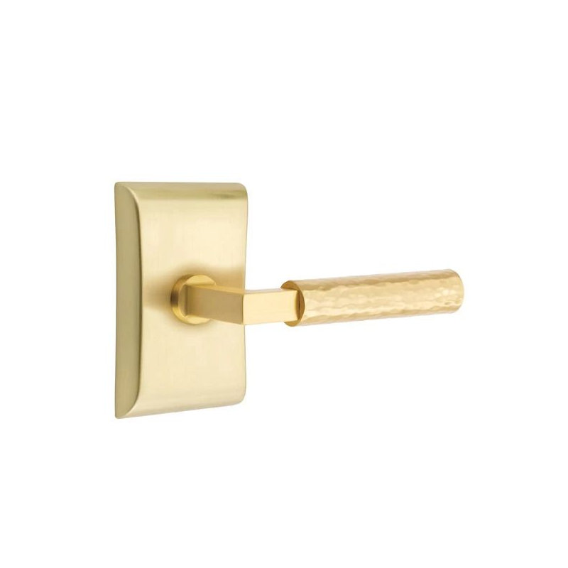 Emtek Select Privacy Interior Mortise w/ Neos Rosette & L-Square Stem, Hammered Lever, Left, Satin Brass