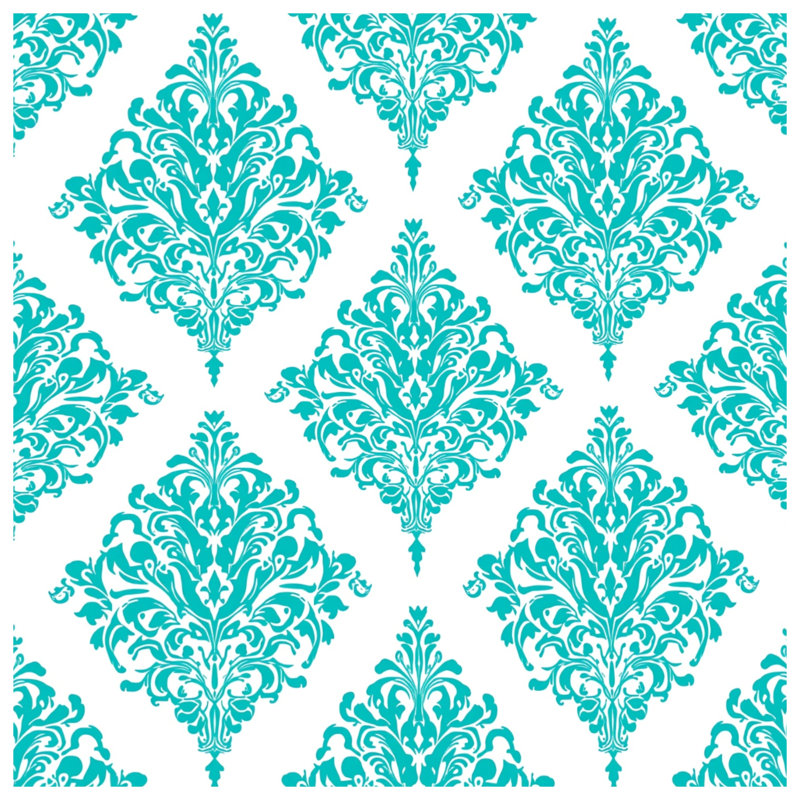 Tapis de bain turquoise à motif damassé, 34in W x 21in L
