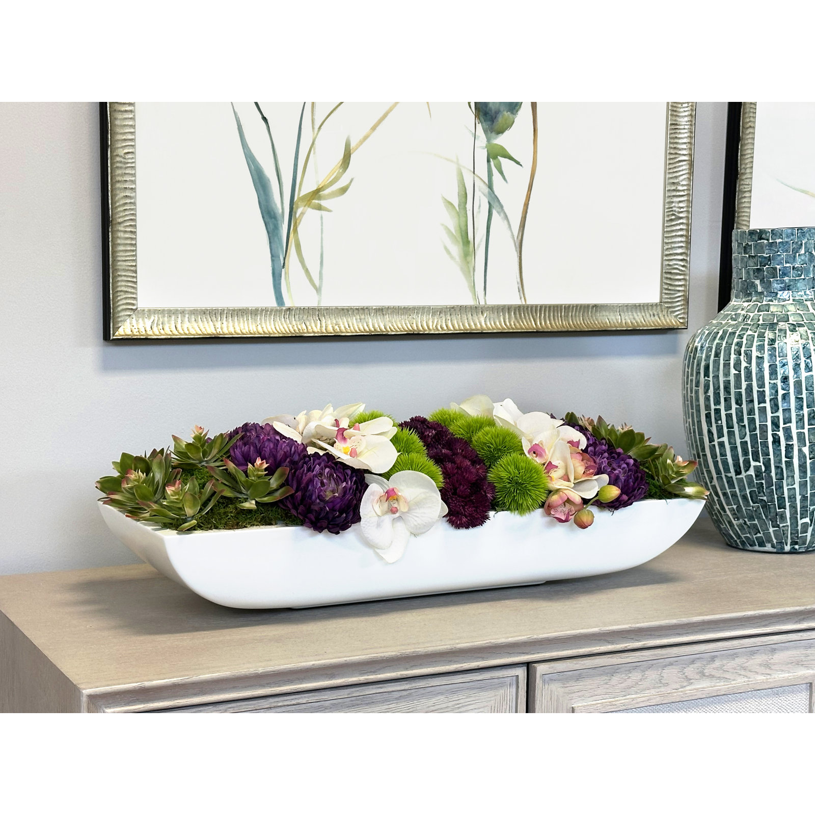 Adelina Orchid and Succulent Arrangement, 6.5" H x 19.5" W x 8" D