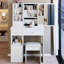 Petite coiffeuse 29,2 po avec tiroir à gauche, tabouret rembourré, très grand miroir coulissant à droite, rangement multicouche à grande capacité, commode blanche de style américain pour les espaces avec tiroir de 50,4 po