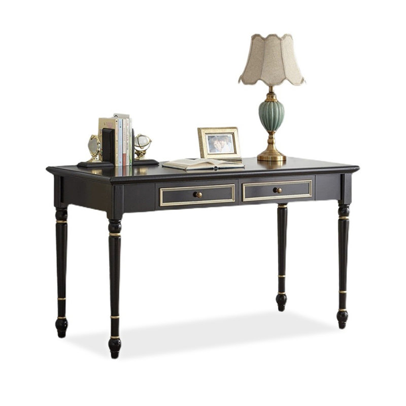 Bureau rectangulaire en bois massif noir avec 2 tiroirs, 29,92 po H x 47,24 po L x 27,56 po P
