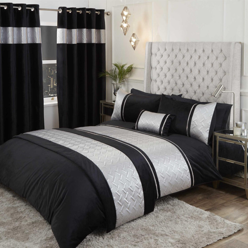 Fraleigh Room Darkening Sliding Panel Pair, Silver/Black