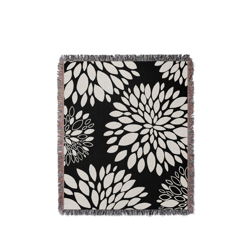Jeté floral en coton, 50 x 70, Noir