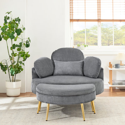 Simple gris en velours côtelé avec trois coussins décoratifs et un plateau-coussin amovible pour le salon
