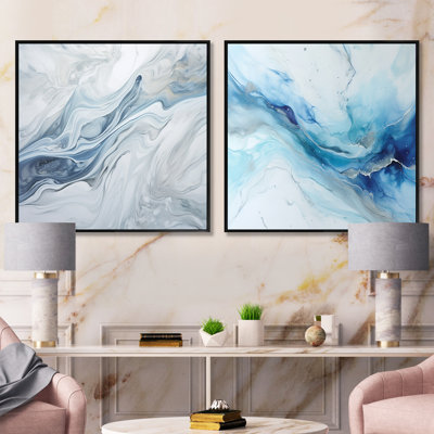 Grey And Blue Glacier Charm Liquid Art - Abstract Collages Square Collage Set Of 2
