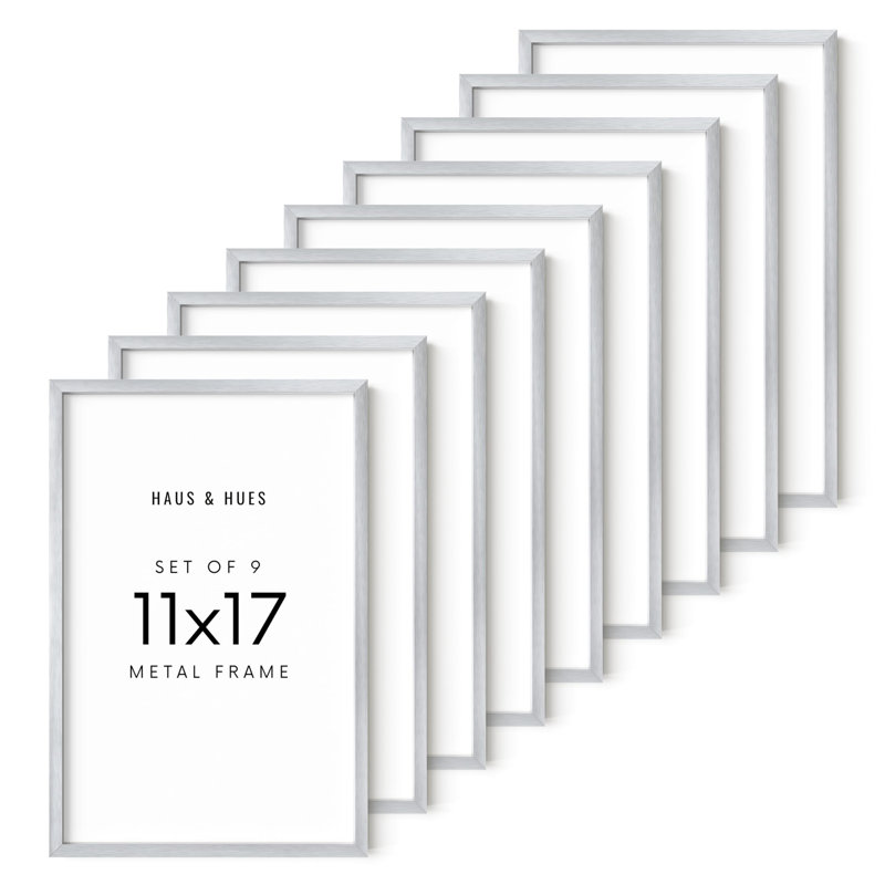 Cadres photo en métal (ensemble de 9), Argent, L 11 po x H 17 po