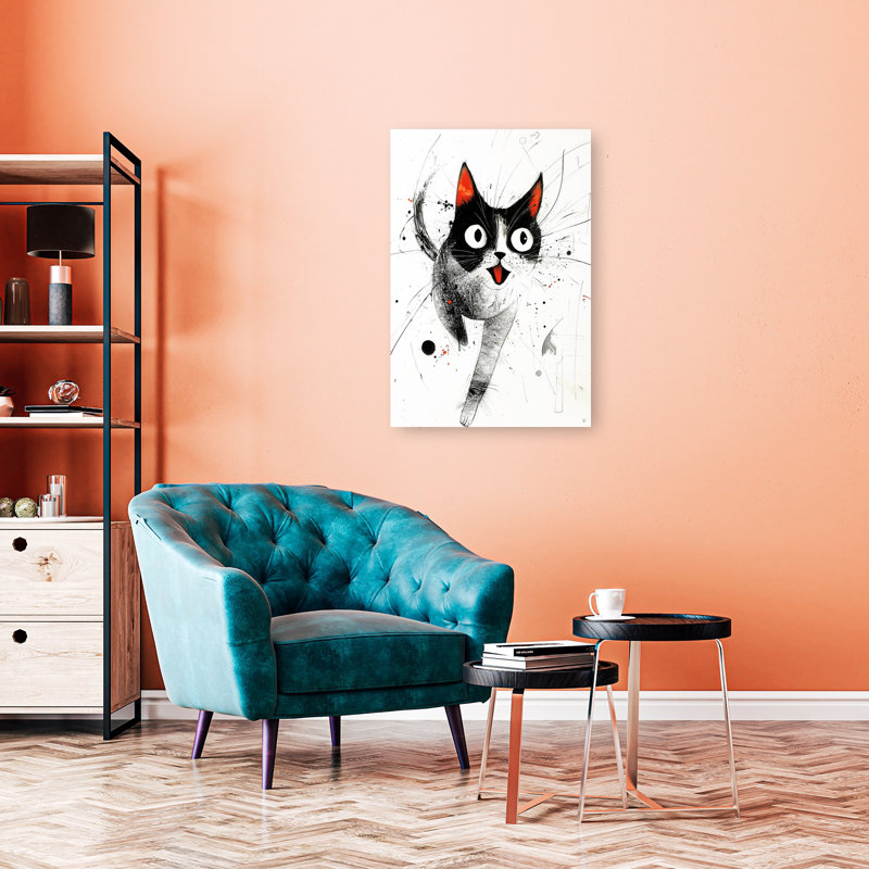 «Happy Tuxedo Cat», art mural moderne, 36" H x 24" W