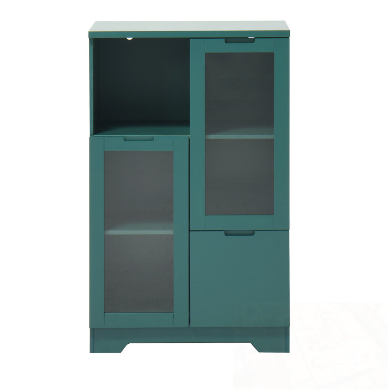 Wood Arria with glass door and open storage, Green