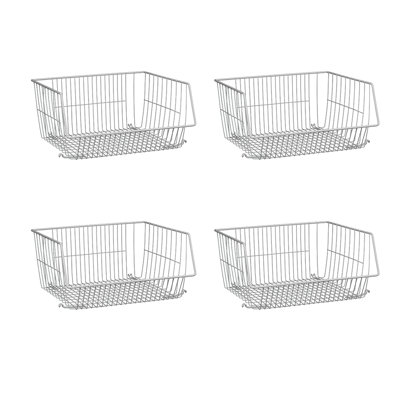 Panier de rangement en fil de fer blanc empilable ou à monter, ensemble de 4