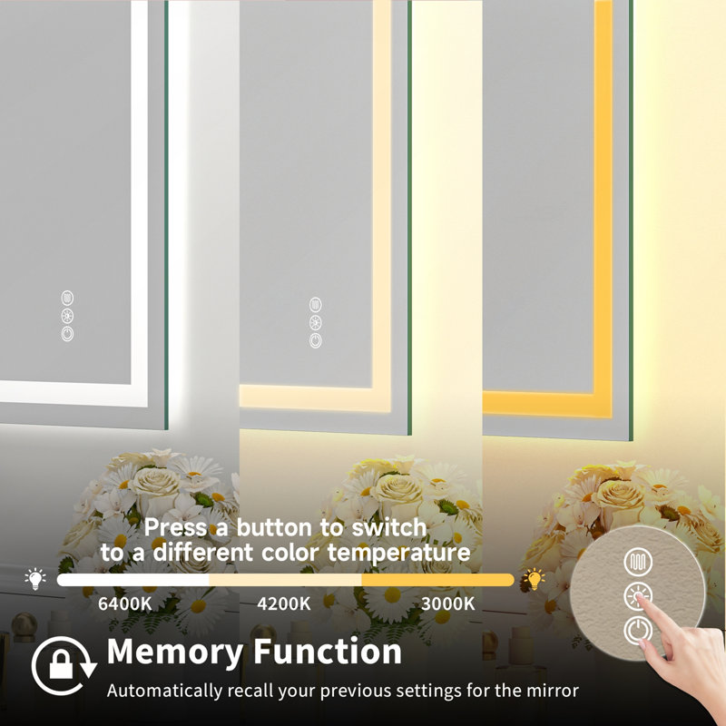 Miroir doré avec lumière DEL, 36 po x 28 po