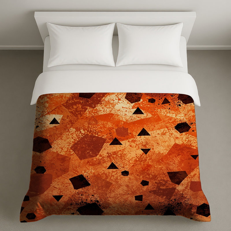 Housses de couette à formes géométriques orange, Grand lit
