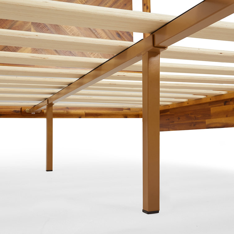 Vivian Solid Wood Platform Bed with Headboard, Rustic Bed Frame