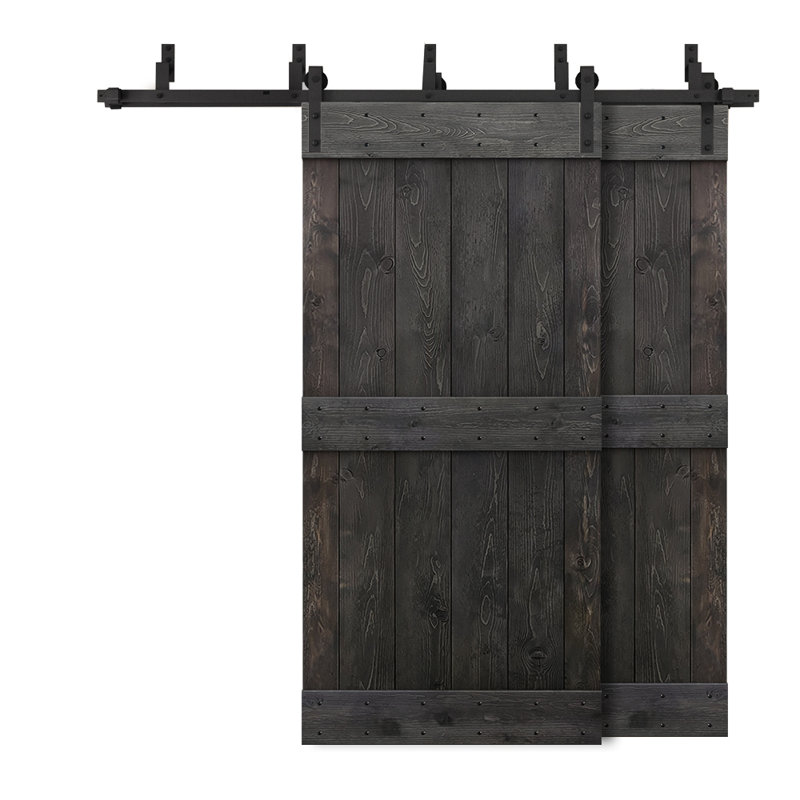 Porte de grange double à panneaux en bois teinté à panneau Mid-Bar, 40 po x 84 po, Noir anthracite