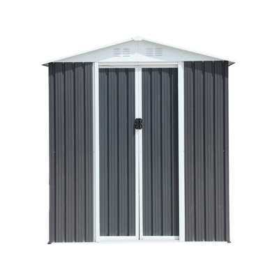 6ftx4ft Apex Roof Metal Shed In Grey With Base - Keep Your Garden And Outdoor Area Clean Well-organized Frame Furniture Equipment From Weather