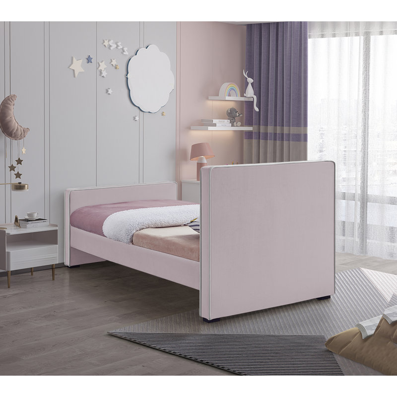 Haneesh Upholstered Unfinished Panel Bed, Twin, Pink Velvet