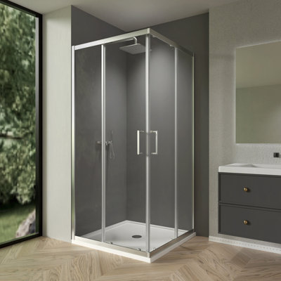 Sliding Shower Door, With 1/4" Tempered Clear With Black Lines Glass, 34.625" X 72" Frame Neo-Angle Shower Enclosure