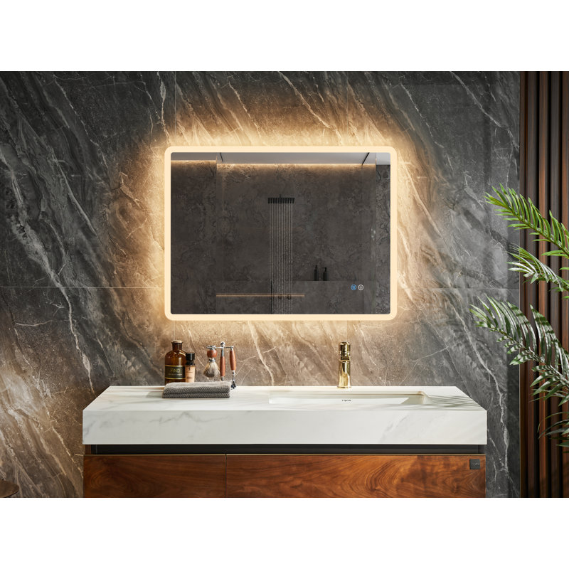 Bathroom Mirror with Led Lights, Anti-Fog, Wall Mounted, Dimmable, Horizontal/Vertical, 28" x 20"
