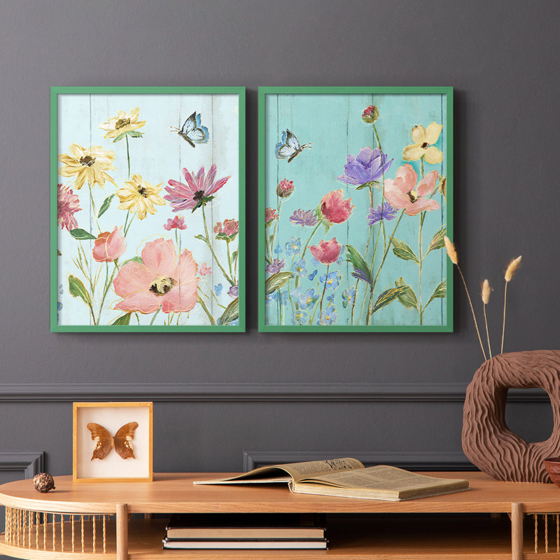 Wildflower Flutter II - reproduction encadrée de qualité supérieure - prête à être accrochée - aucun clou requis - aucun clou requis