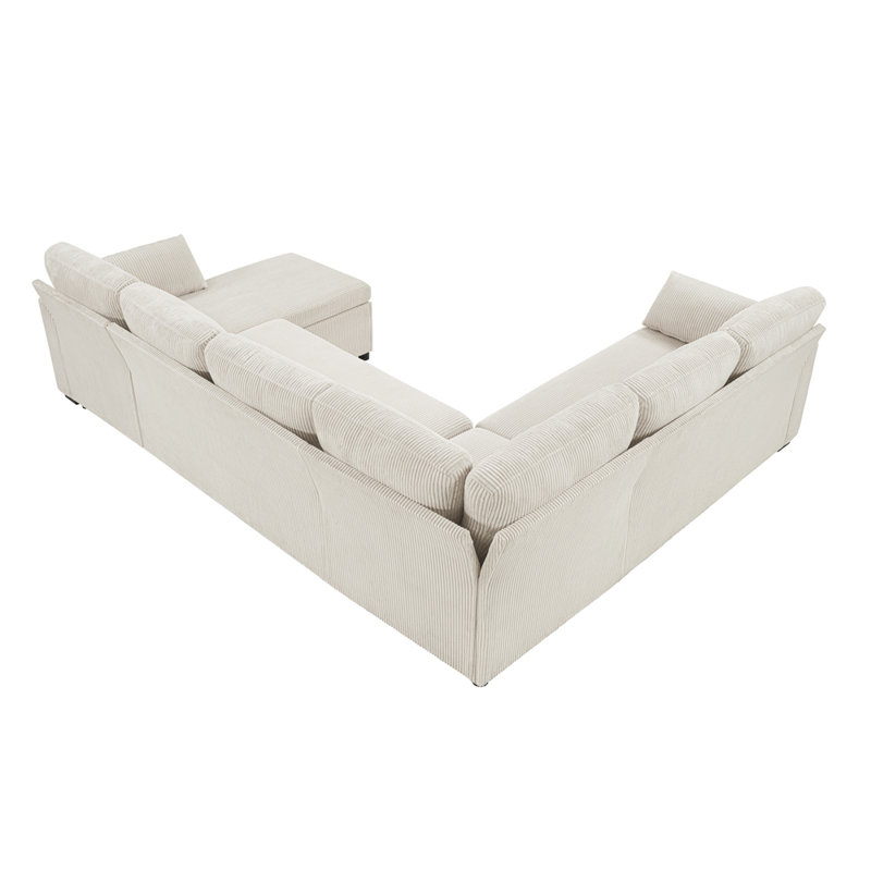 Canapé-lit convertible 111 po Canapé modulaire en U avec méridienne réversible et poches de rangement, Corduroy+Beige