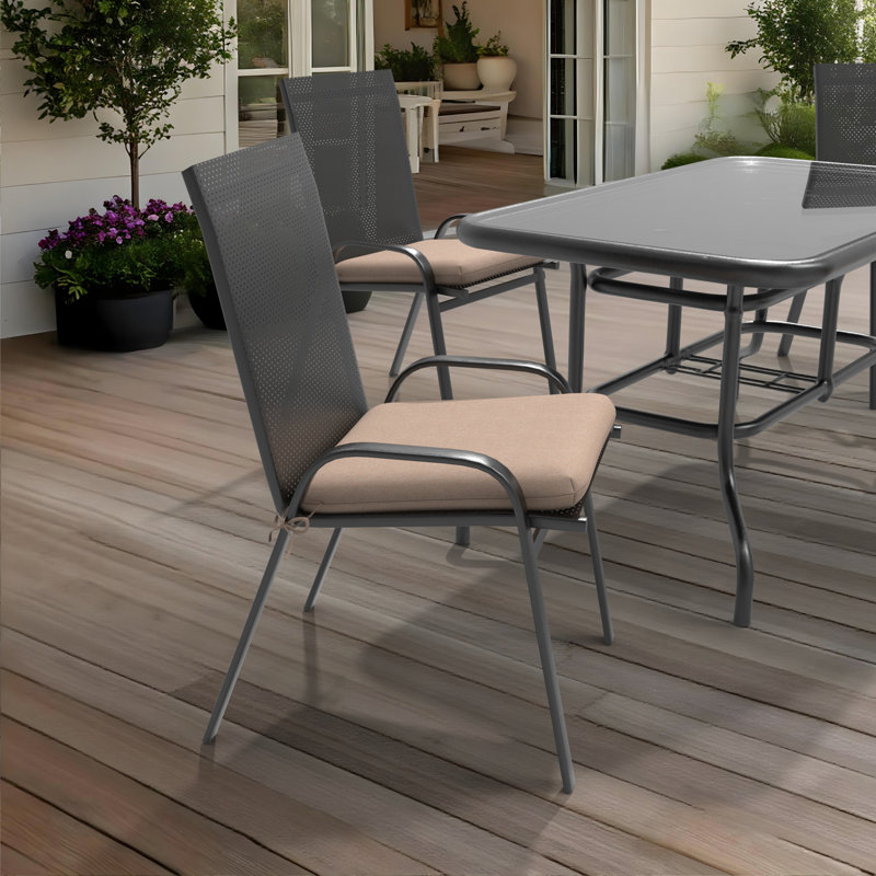 Indoor/Outdoor Square Dining Chair Cushions (Set of 4), 3" Foam Replacement Cushion, Beige, 4
